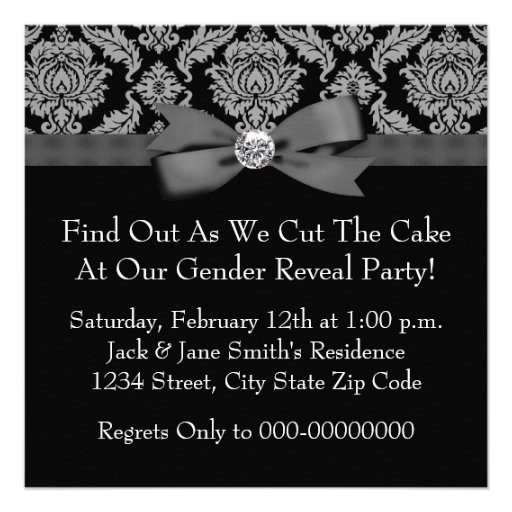 Elegant Black Damask Gender Reveal Shower Custom Invites