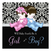 Elegant Black Damask Gender Reveal Shower Personalized Announcement