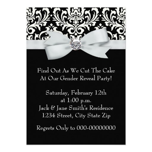 Elegant Black Damask Gender Reveal Shower Invitation