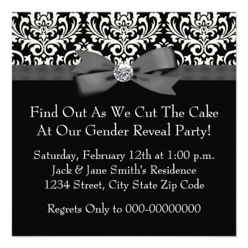 Elegant Black Damask Gender Reveal Shower Custom Announcement