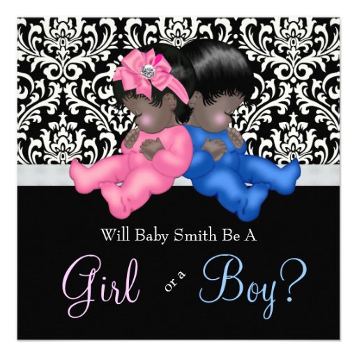 Elegant Black Damask Gender Reveal Shower Custom Invitations (front side)