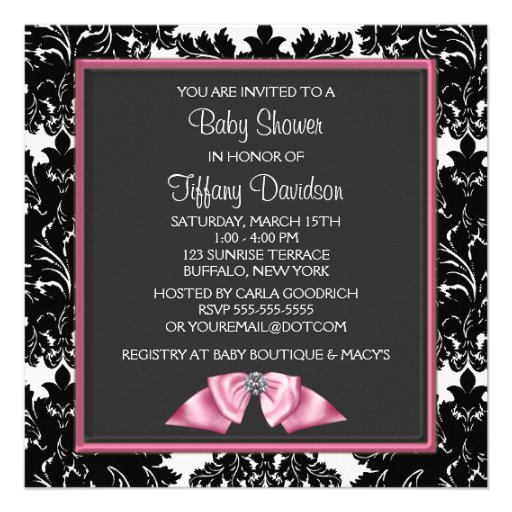 Elegant Black Damask Princess Baby Shower Invites