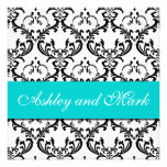 Elegant Black Damask Wedding Invitation Aqua