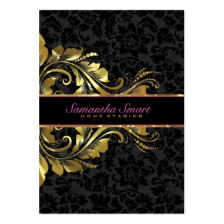 Elegant Black Damasks Gold Floral Lace Large Business Cards (Pack Of 100)