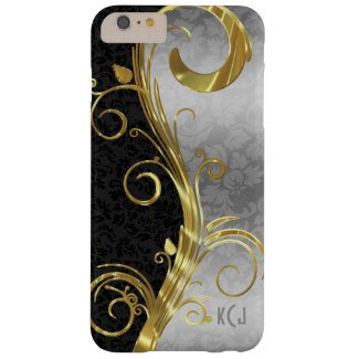 Elegant Black Damasks Gold & Silver Swirls Barely There iPhone 6 Plus Case