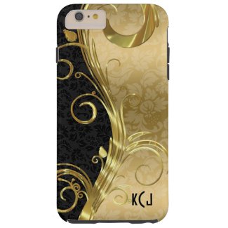 Elegant Black Damasks Gold Swirls Tough iPhone 6 Plus Case