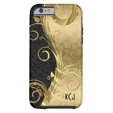 Elegant Black Damasks Gold Swirls Tough iPhone 6 Case