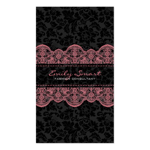 Elegant Black Damasks Pink Lace Business Card Template