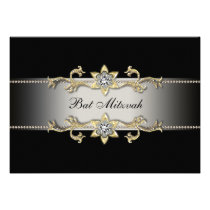 Elegant Black Diamond Gold Bat Mitzvah Invitation invitations
