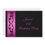 Elegant Black Floral Hot Pink Party Announcements