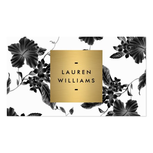 Elegant Black Floral Pattern 4 with Gold Name Logo Business Cards