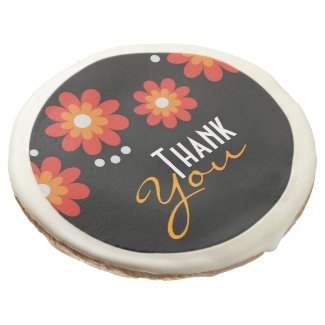 Elegant Black Floral Pattern Thank You Sugar Cookie