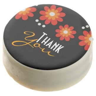 Elegant Black Floral Pattern Thank You Chocolate Dipped Oreo