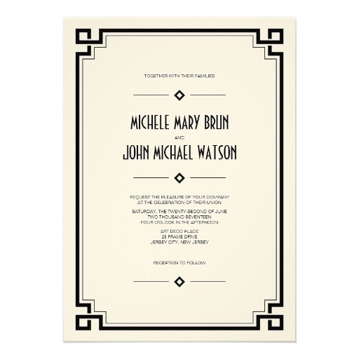 Elegant Black Frame Art Deco Wedding Invitation