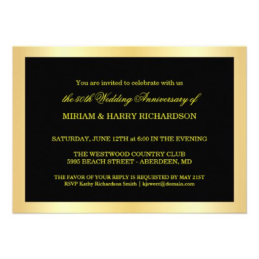 Elegant Black & Gold 50th Anniversary Invitations