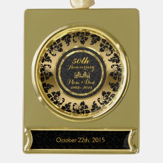 Elegant Black & Gold 50th Wedding Anniversary Gold Plated Banner Ornament