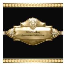 Elegant Black Gold 50th Wedding Anniversary Announcements