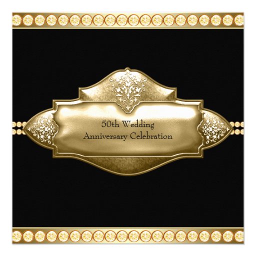 Elegant Black Gold 50th Wedding Anniversary Announcements