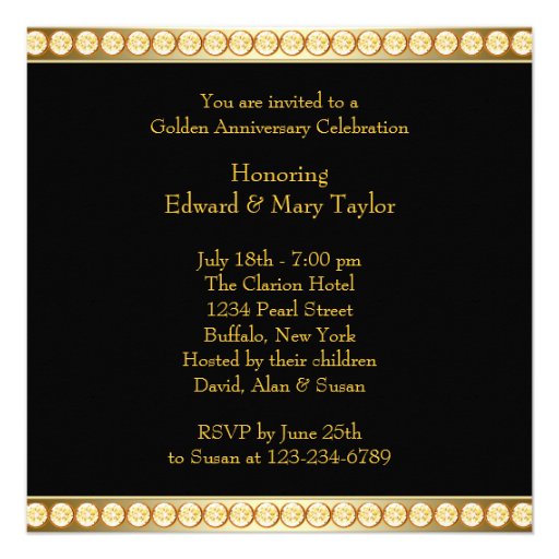 Elegant Black Gold 50th Wedding Anniversary Announcements