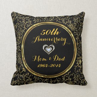 Elegant Black & Gold 50th Wedding Anniversary Pillow