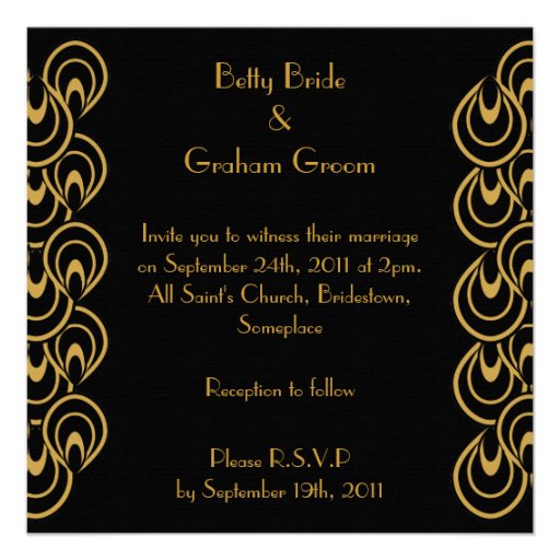 Elegant Black & Gold Art Deco Linen Invites