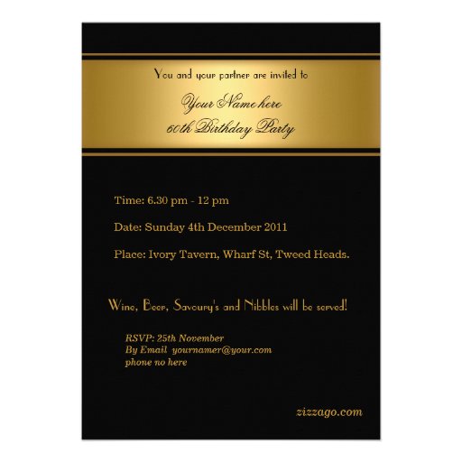 Elegant Black Gold Birthday Party Mens 60th Personalized Announcement