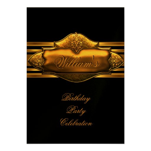 Elegant Black Gold Birthday Party Mens 60th Invitations