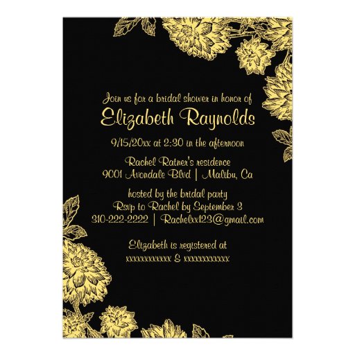 Elegant Black & Gold Bridal Shower Invitations