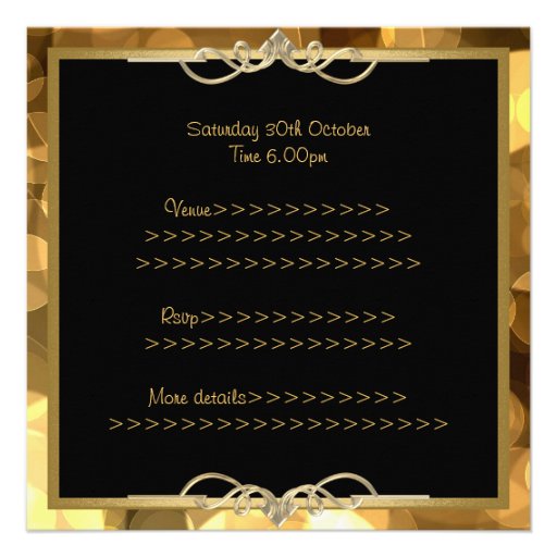 Elegant Black Gold Bubbles Metal Frame Party Custom Announcements