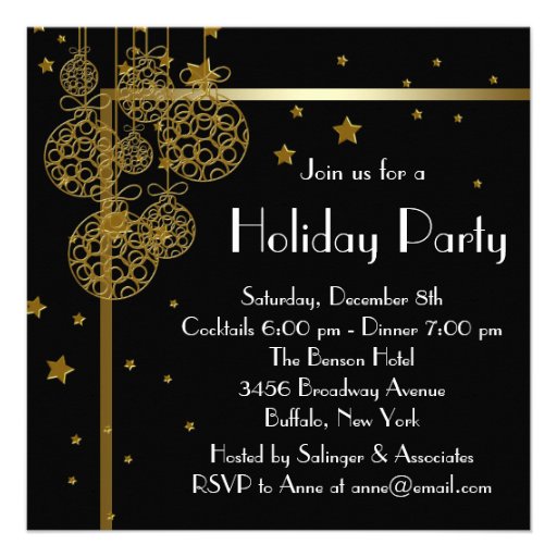 Elegant Black Gold Christmas Party Invitations