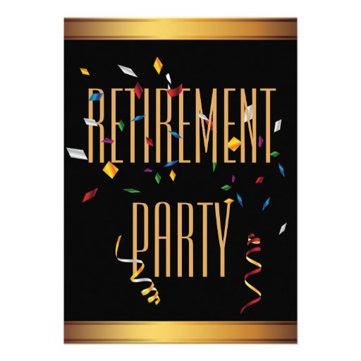 Elegant Black & Gold Confetti Retirement Party Custom Invitation