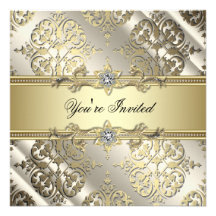 Elegant Black Gold Damask Party Personalized Announcements