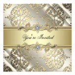 Elegant Black Gold Damask Party Personalized Announcements