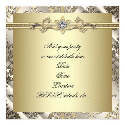 Elegant Black Gold Damask Party Personalized Announcements