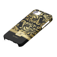 Elegant Black & Gold Damask with Monogram iPhone 5 Case