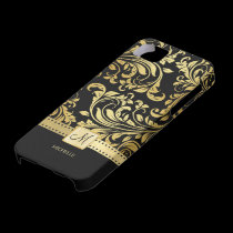 Elegant Black & Gold Damask with Monogram casemate cases
