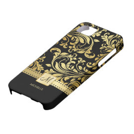 Elegant Black & Gold Damask with Monogram iPhone 5 Case