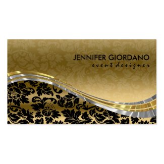 Elegant Black & Gold Damasks With Silver Accents Business Card Templates