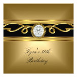 Elegant Black Gold Diamond Jewel 50th Birthday Custom Invitations