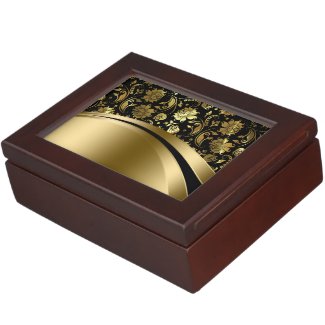Elegant Black &Gold Floral Damasks 2 Keepsake Box
