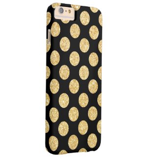 Elegant Black Gold Glitter Polka Dots Pattern Barely There iPhone 6 Plus Case