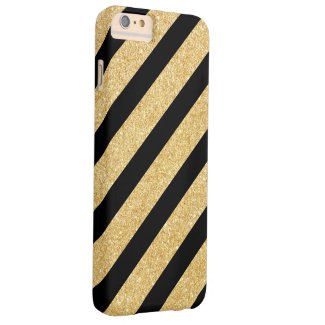 Elegant Black Gold Glitter Stripes Barely There iPhone 6 Plus Case
