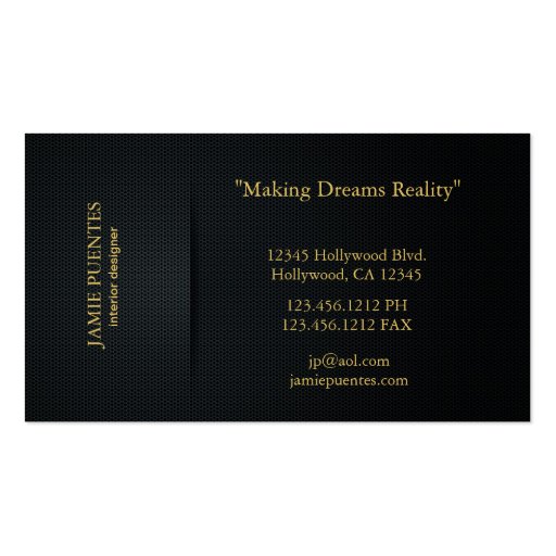 Elegant Black & Gold Interior Design Business Card (back side)