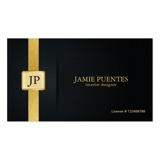 Elegant Black & Gold Interior Design Business Card (front side)