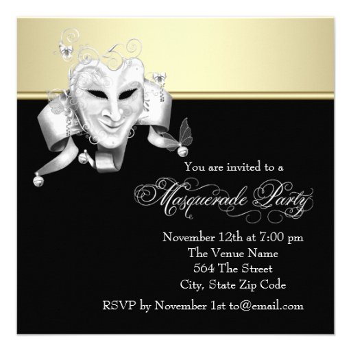Elegant Black Gold Masquerade Party Invitations