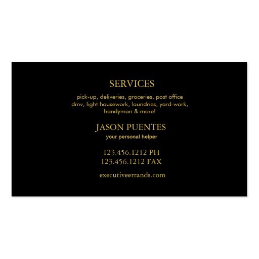 Elegant Black & Gold Professional Errand Service Business Card Template (back side)