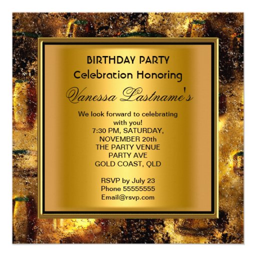 Elegant Black Gold Rusty Metal Look Birthday Party Custom Announcements