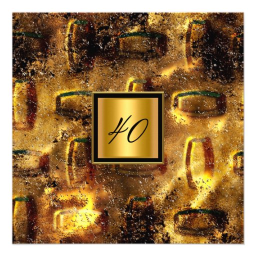 Elegant Black Gold Rusty Metal Look Birthday Party Custom Announcements