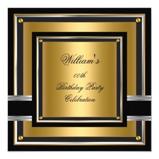 Elegant Black Gold Silver Birthday Party Mens Mans Invitation