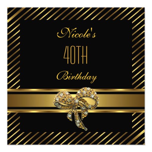 Elegant Black gold Stripe 40th Birthday Invitation 5.25" Square